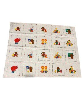 Cranston Print Works VTG Teddy Bear Cotton Fabric Panel Animal School Squares
